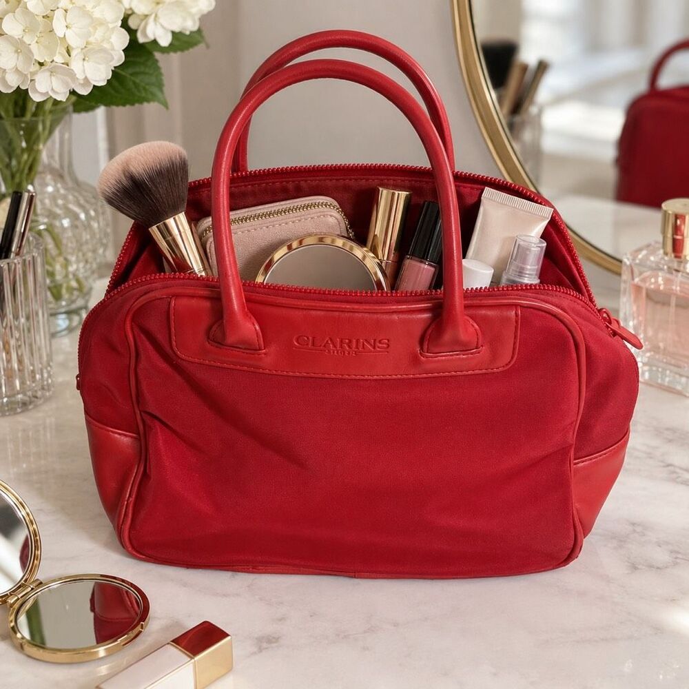 Rare Vintage Clarins Vintage Limited Edition Red Makeup Bag Cosmetic Case